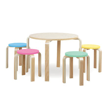 5PCE Kids Wooden Table Coloured Stools Set Stackable Sturdy