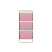 3 Drawer Pine Wood Storage Chest Pink Fabric Baskets 70 x 80cm