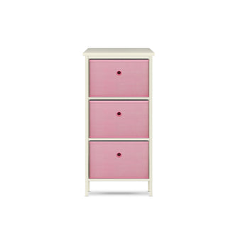 3 Drawer Pine Wood Storage Chest Pink Fabric Baskets 70 x 80cm