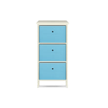 3 Drawer Pine Wood Storage Chest Sky Blue Fabric Baskets 37 x 80cm