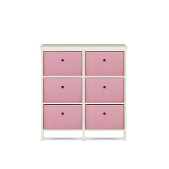 6 Drawer Pine Wood Storage Chest Pink Fabric Baskets 70 x 80cm