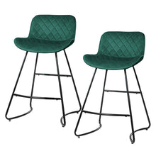 Set of 2 Bar Stools Kitchen Stool Velvet Barstools Green