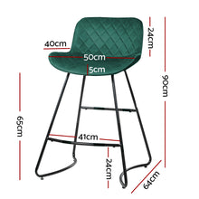 Set of 2 Bar Stools Kitchen Stool Velvet Barstools Green