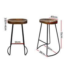 Set of 2 Backless Elm Wood Bar Stools 75cm - Black - Cheap Choices