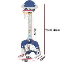 Kids Basketball Hoop Stand Adjustable 6-in-1 Sports Centre Blue