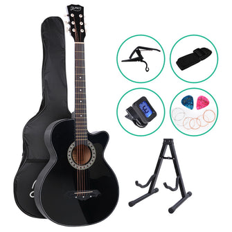 ADULTS 38" Inch Wooden Acoustic Guitar with Accessories set Black - Cheap Choices