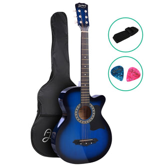 ADULTS 38" Inch Wooden Acoustic Guitar Blue - Cheap Choices