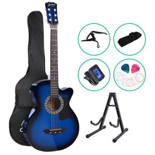 ADULTS 38" Inch Wooden Acoustic Guitar with Accessories set Blue - Cheap Choices