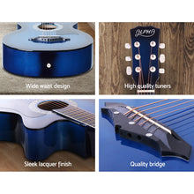 ADULTS 38" Inch Wooden Acoustic Guitar with Accessories set Blue - Cheap Choices