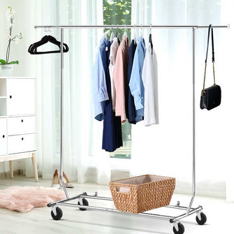 Clothes Rack Portable  Adjustable - Single Rail with Wheels - Cheap Choices