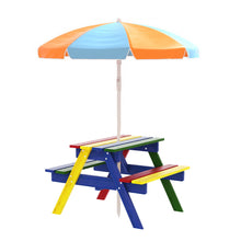 Outdoor Table and Chairs Picnic Umbrella Set Colourful Wooden