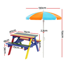 Outdoor Table and Chairs Picnic Umbrella Set Colourful Wooden