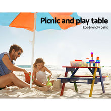 Outdoor Table and Chairs Picnic Umbrella Set Colourful Wooden