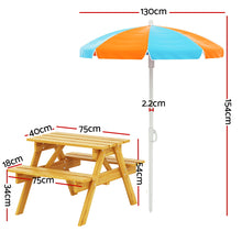 Outdoor Table and Chairs Picnic Bench Seat Umbrella Set Wooden