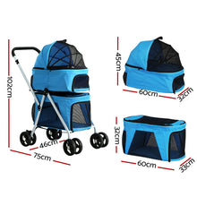 Pet Stroller Large Carrier Travel Foldable 4 Wheels Double