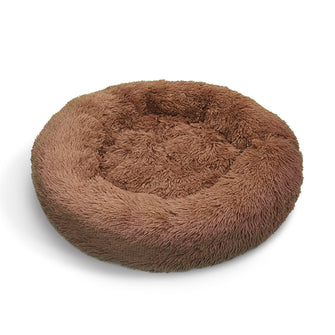 Pet Dog Bedding Warm Plush Round Light Coffee Large 90cm