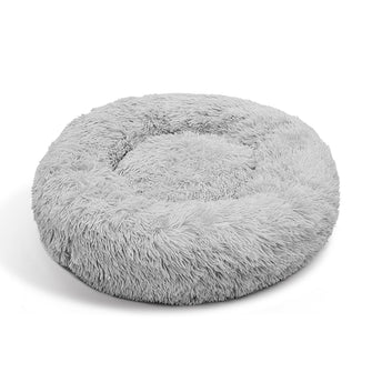 Pet Dog Bed Bedding Warm Plush Round Light Grey M 70cm