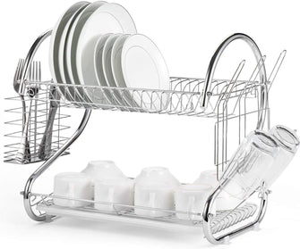 2 Tier Dish Rack with Drain Board Plated Chrome - Cheap Choices