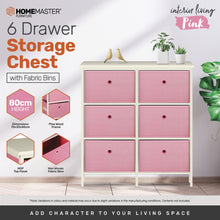 6 Drawer Pine Wood Storage Chest Pink Fabric Baskets 70 x 80cm