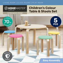 5PCE Kids Wooden Table Coloured Stools Set Stackable Sturdy