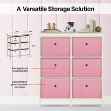 6 Drawer Pine Wood Storage Chest Pink Fabric Baskets 70 x 80cm