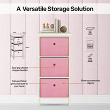 3 Drawer Pine Wood Storage Chest Pink Fabric Baskets 70 x 80cm