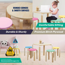 5PCE Kids Wooden Table Coloured Stools Set Stackable Sturdy