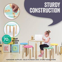 5PCE Kids Wooden Table Coloured Stools Set Stackable Sturdy